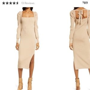 Charles Henry square neck tie back long sleeve sweater dress